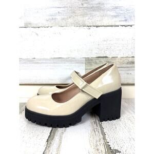 Sun & Stone Womens 5.5 Cream Vegan Chunky Lug Mary Jane Platform Loafers NWT